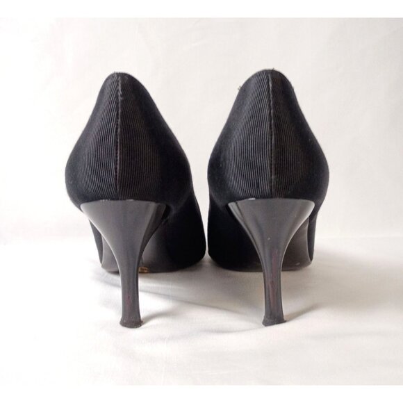 Vintage Ferragamo Black Grosgrain Ribbon Fabric Pumps Women 9.5 AA Bow Heels - Picture 8 of 11